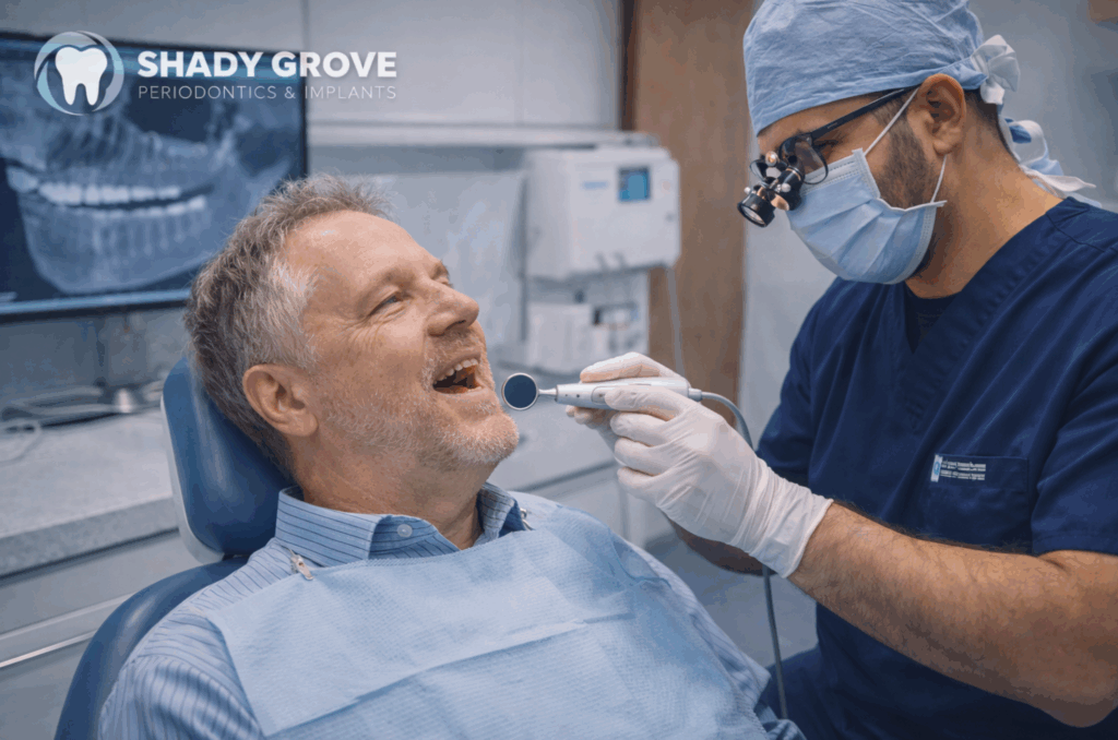 Our periodontist in Rockville MD doing a checkup before a dental implant procedure